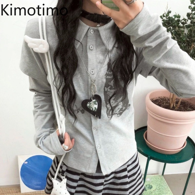 Vintage Fashion Y2K - Kimotimo Y2k Camiseta Vintage com Estampa
