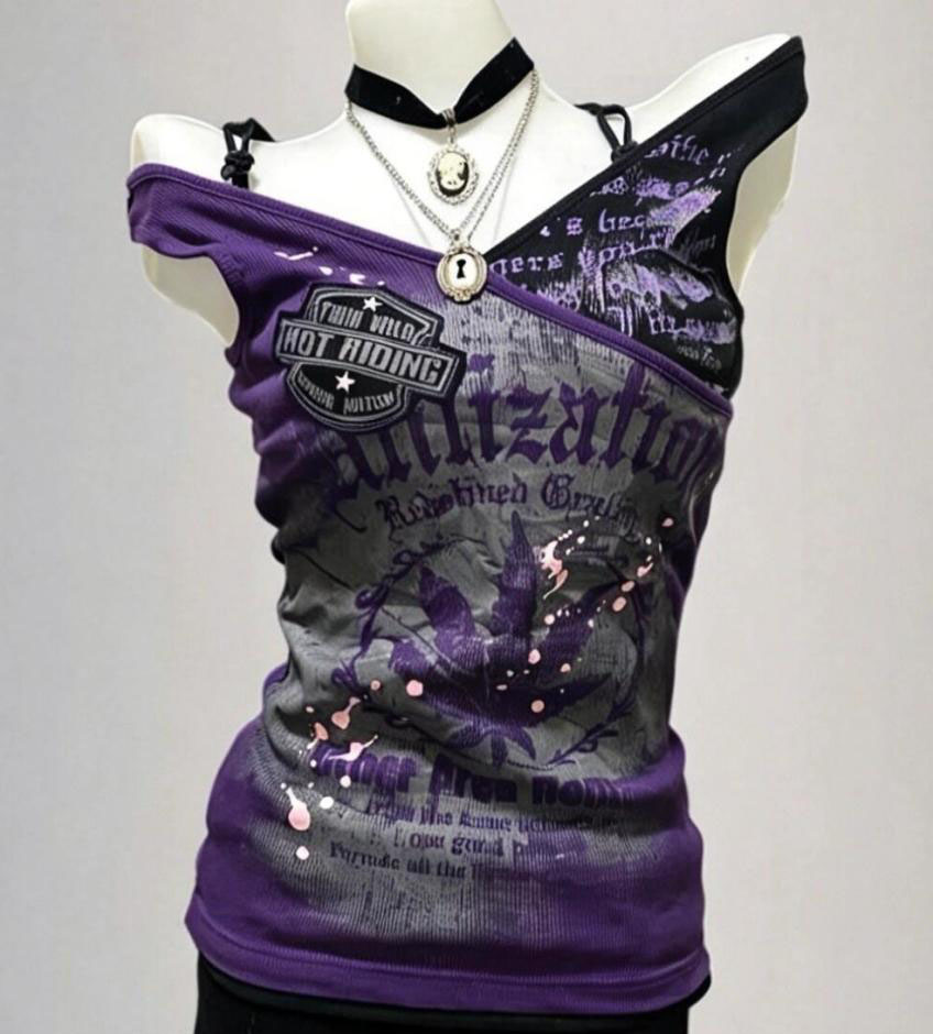Vintage Fashion Subculture - Camisetas Góticas Y2K com Estampa de