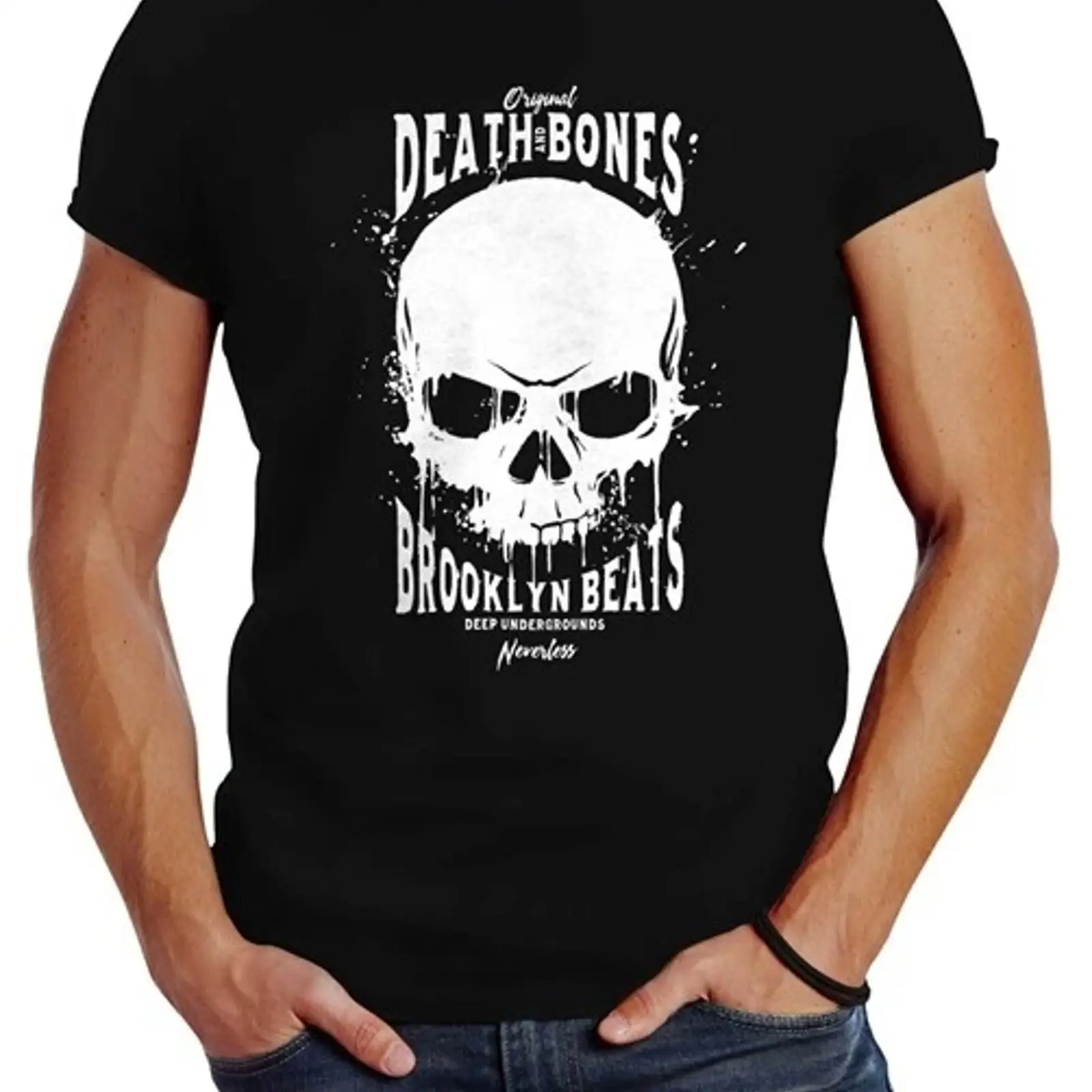 Vintage Fashion Herren - Camiseta Masculina com Estampa de Caveira,