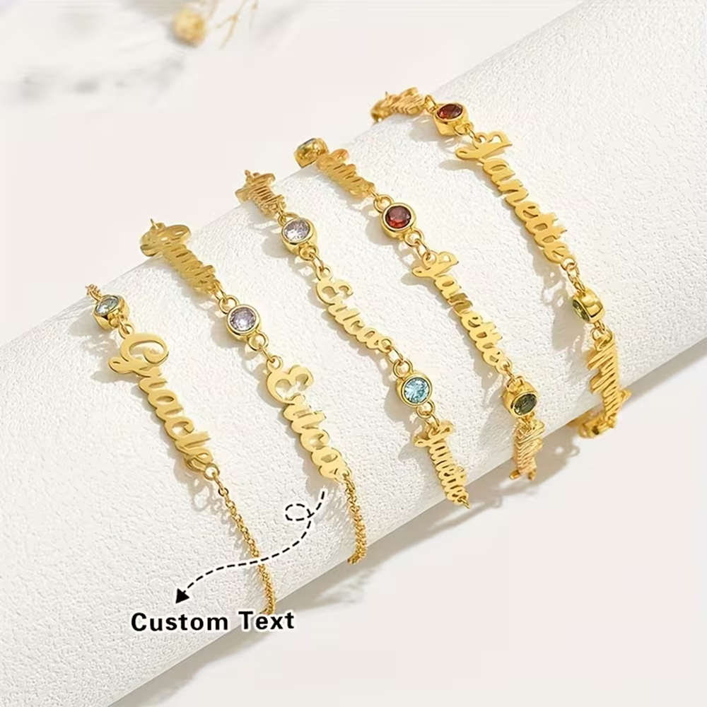 Vintage Fashion Meaning - Pulseira Personalizada com Nome e Pedra