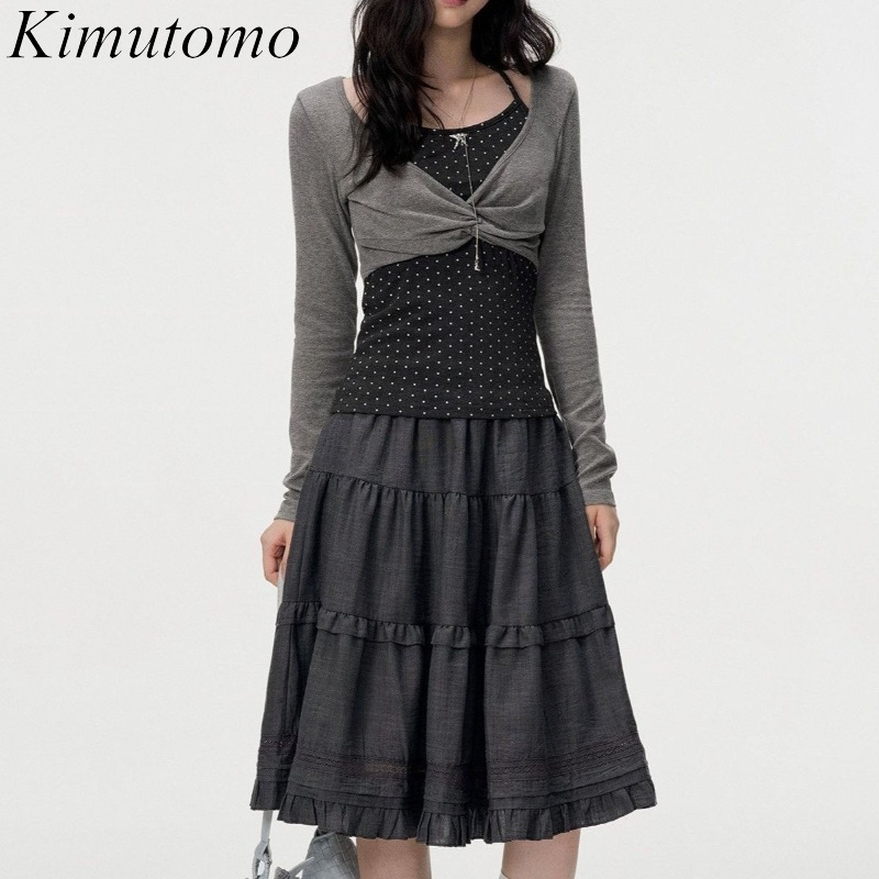 Vintage Fashion Y2K - Camisetas Femininas Kimutomo de Manga Longa,