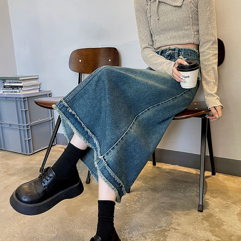 Denim Skirt Midi Vintage - Saias Femininas Midi Moda Cintura Alta
