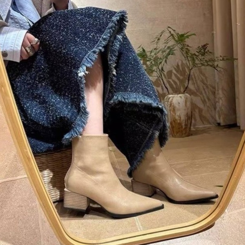 Vintage Fashion Style - Botas Femininas de Cano Curto com
