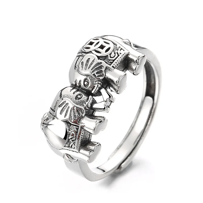 Vintage Fashion Meaning - QN-Lucky Elefante Coin Shaped Anel, Anel