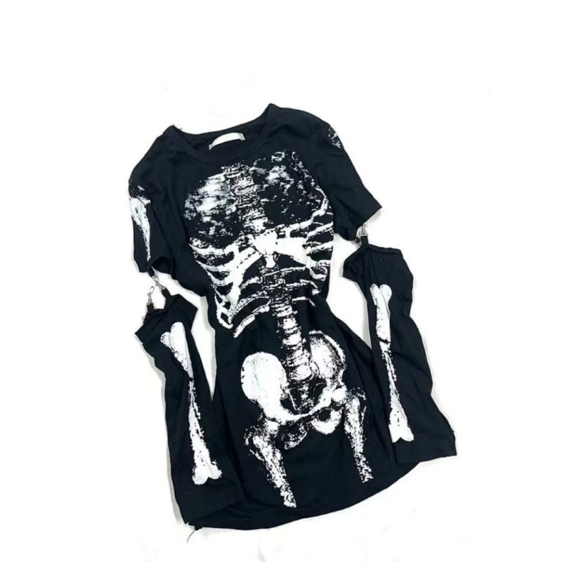 Camiseta Gráfica Gótica com Es - Vintage Fashion Subculture avaliação e preço