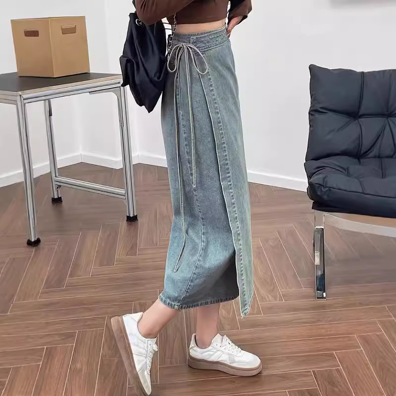 Saia Jeans Midi Feminina Elega - Denim Skirt Midi Vintage avaliação e preço