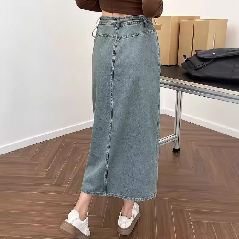 Saia Jeans Midi Feminina Elega - Denim Skirt Midi Vintage avaliação e preço