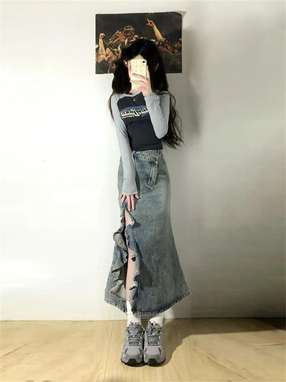 Saia de Denim Retro Coreana pa - Denim Skirt Midi Vintage avaliação e preço