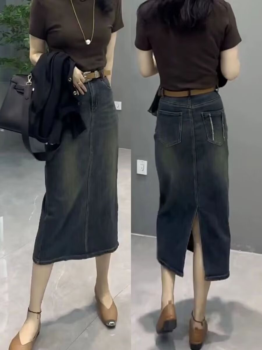 Saia Jeans Midi Feminina de Ci - Denim Skirt Midi Vintage avaliação e preço