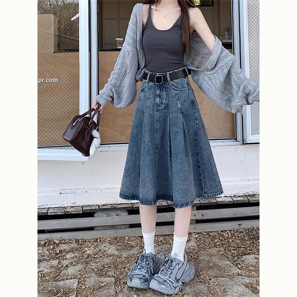 Saia Plissada de Cintura Alta  - Denim Skirt Midi Vintage avaliação e preço