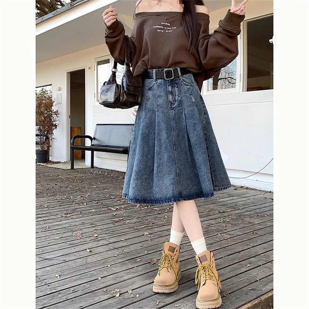 Saia Plissada de Cintura Alta  - Denim Skirt Midi Vintage avaliação e preço