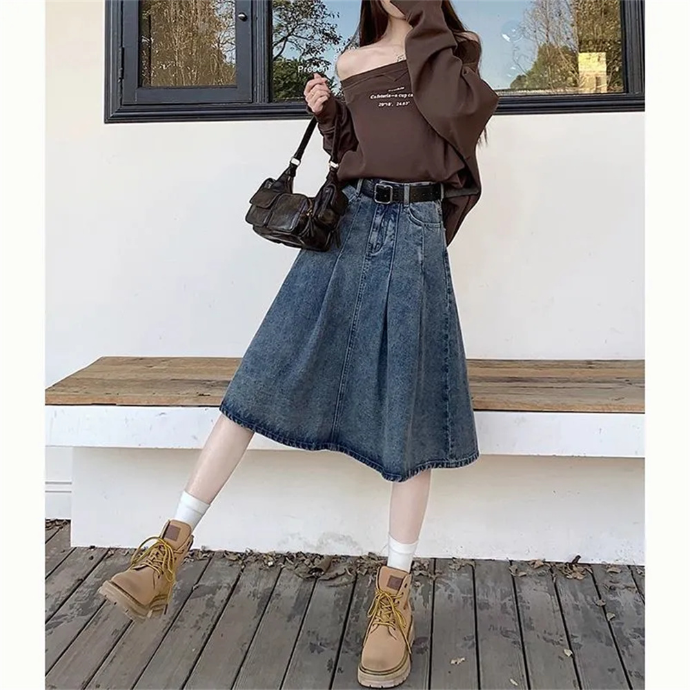 Saia Plissada de Cintura Alta  - Denim Skirt Midi Vintage avaliação e preço